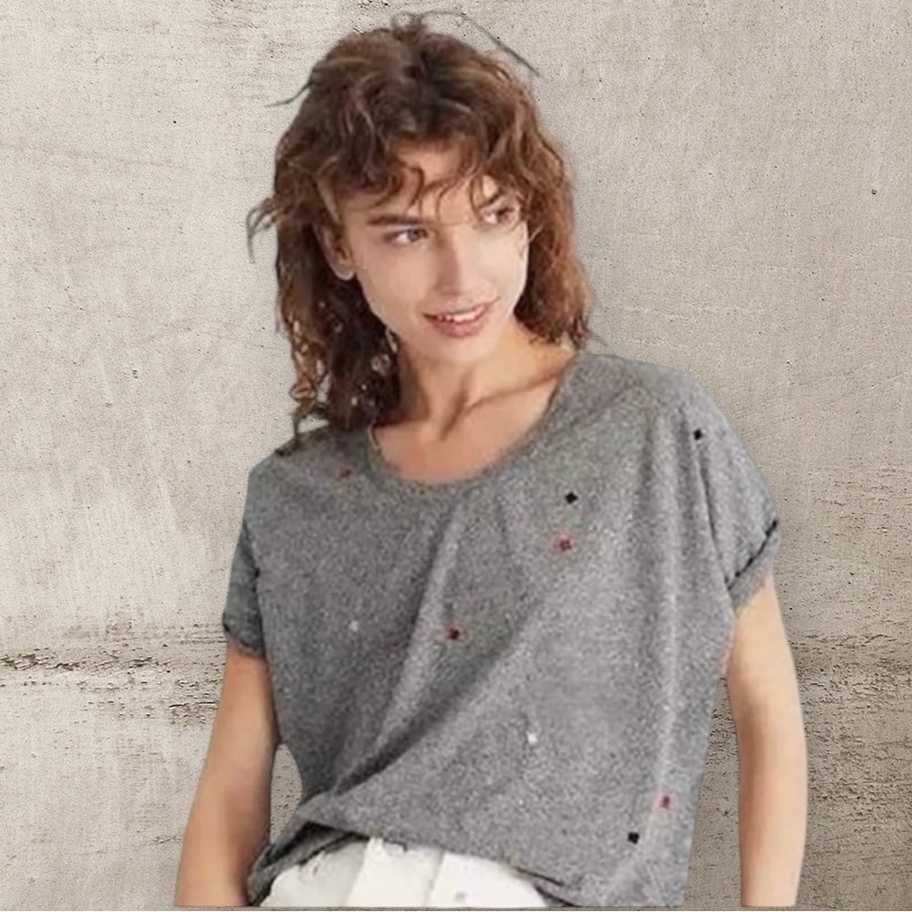 Madewell Heather Gray Short Sleeve Tee with Subtle Speckle